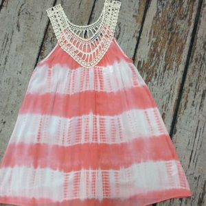 WonderLust LA Coral/Ivory Lace Tie Dye Tank Tunic